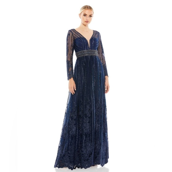 Mac Duggal Dresses & Skirts - Mac Duggal 66591 Long Sleeve Floral Illusion Beaded Gown